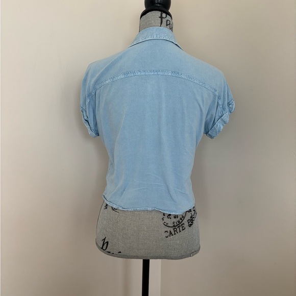 Light Blue Button-Up Women's Blouse - Picture 5 of 7